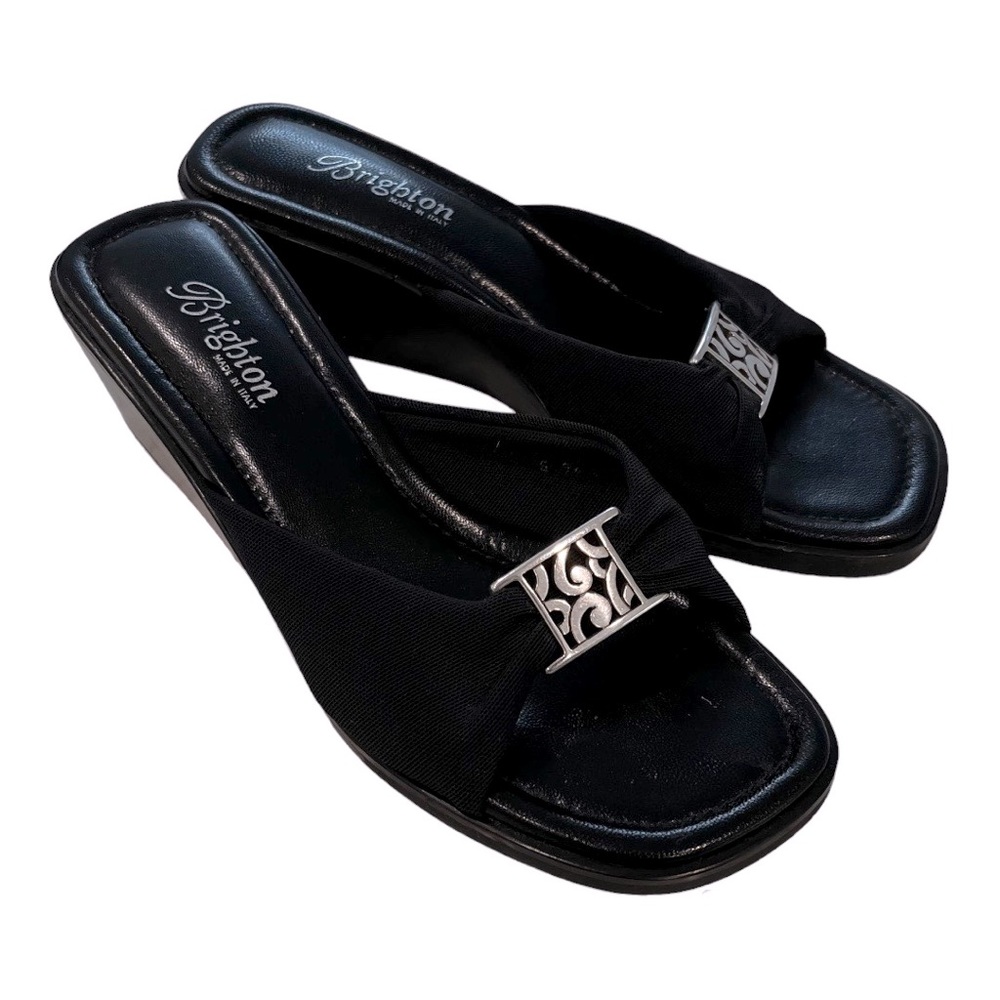 BRIGHTON Isabella Black Wedge Slide Sandals. Size 7